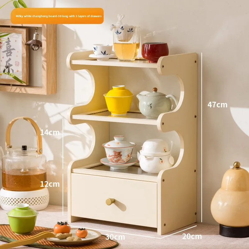 Desktop water cup shelf, shelf, modern simple new Chinese Bogu rack, with tea extraction set, teapot storage and placement rack Oasis Select Milk White 3-30 CH