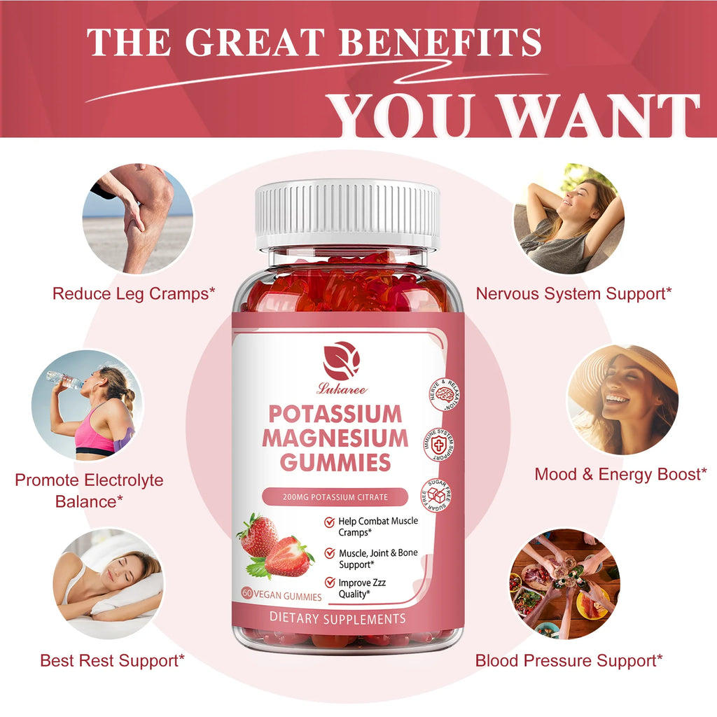 Lukaree Potassium Magnesium Gummies Help Sleep Reduce Leg Cramps Support Nervous Health Mood Health Improve Electrolyte Balance Oasis Select