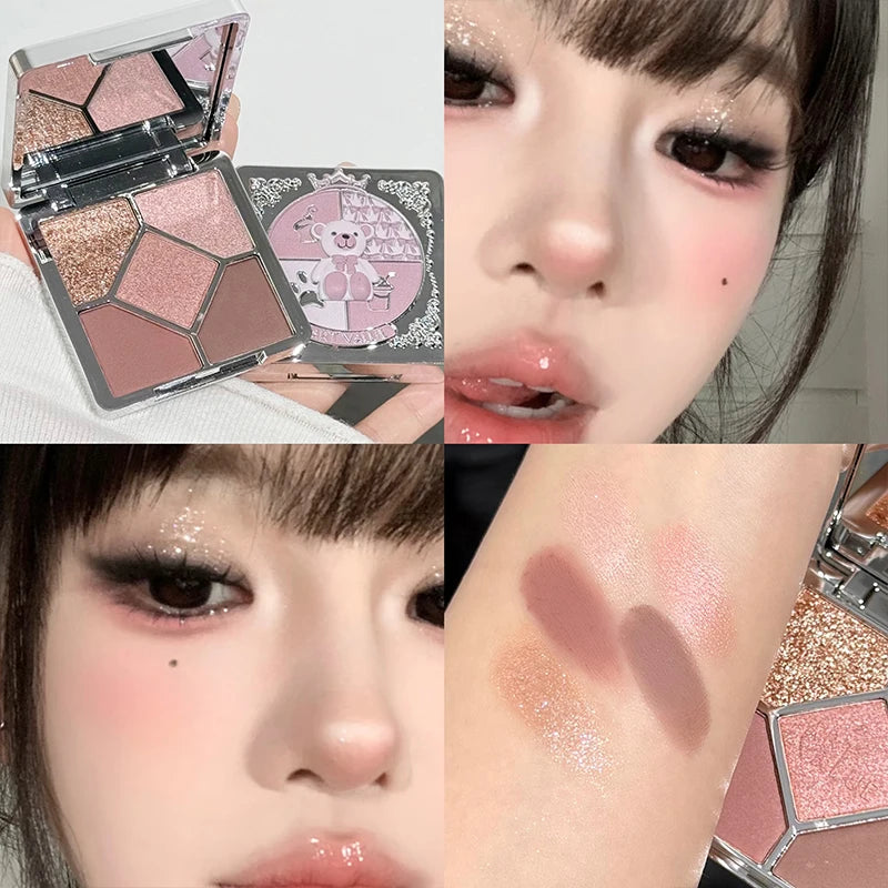 5-Color Purple Glitter Eyeshadow Palette – Shimmer & Matte