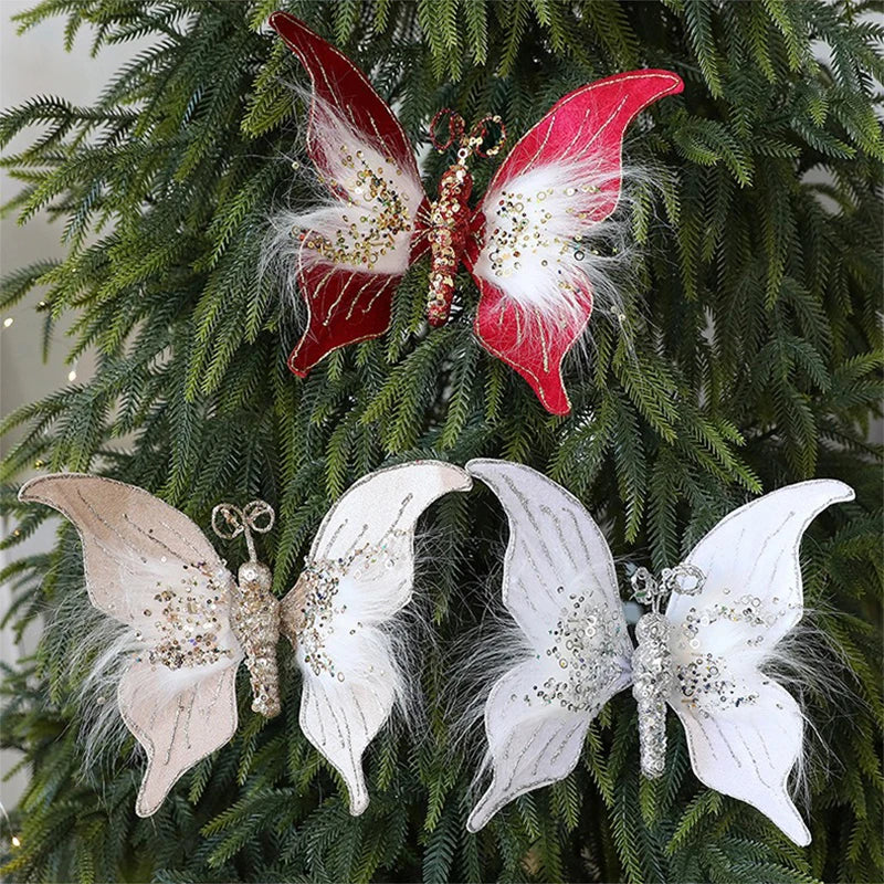 Glitter Fabric Butterfly Christmas Tree Ornament 30×22cm