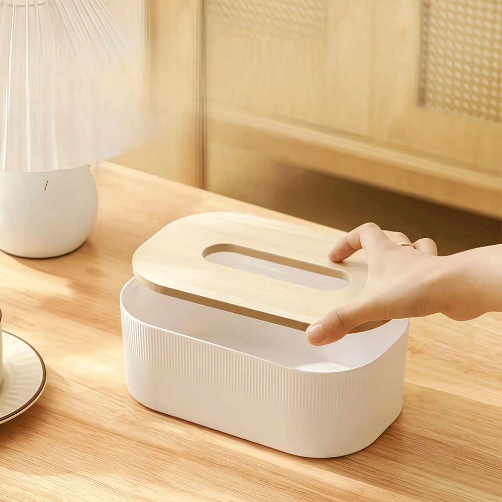 Nordic Minimalist Tissue Box Bamboo Lid Arch Napkin Dispenser Large Facial Paper Holder for Bathroom Bedroom Home Decor Oasis Select