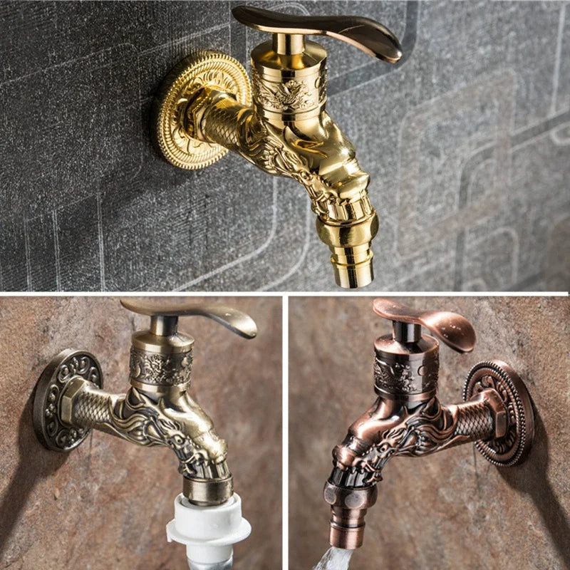 Retro Wall-Mounted Single Cold Faucet | Engraved Zinc Alloy