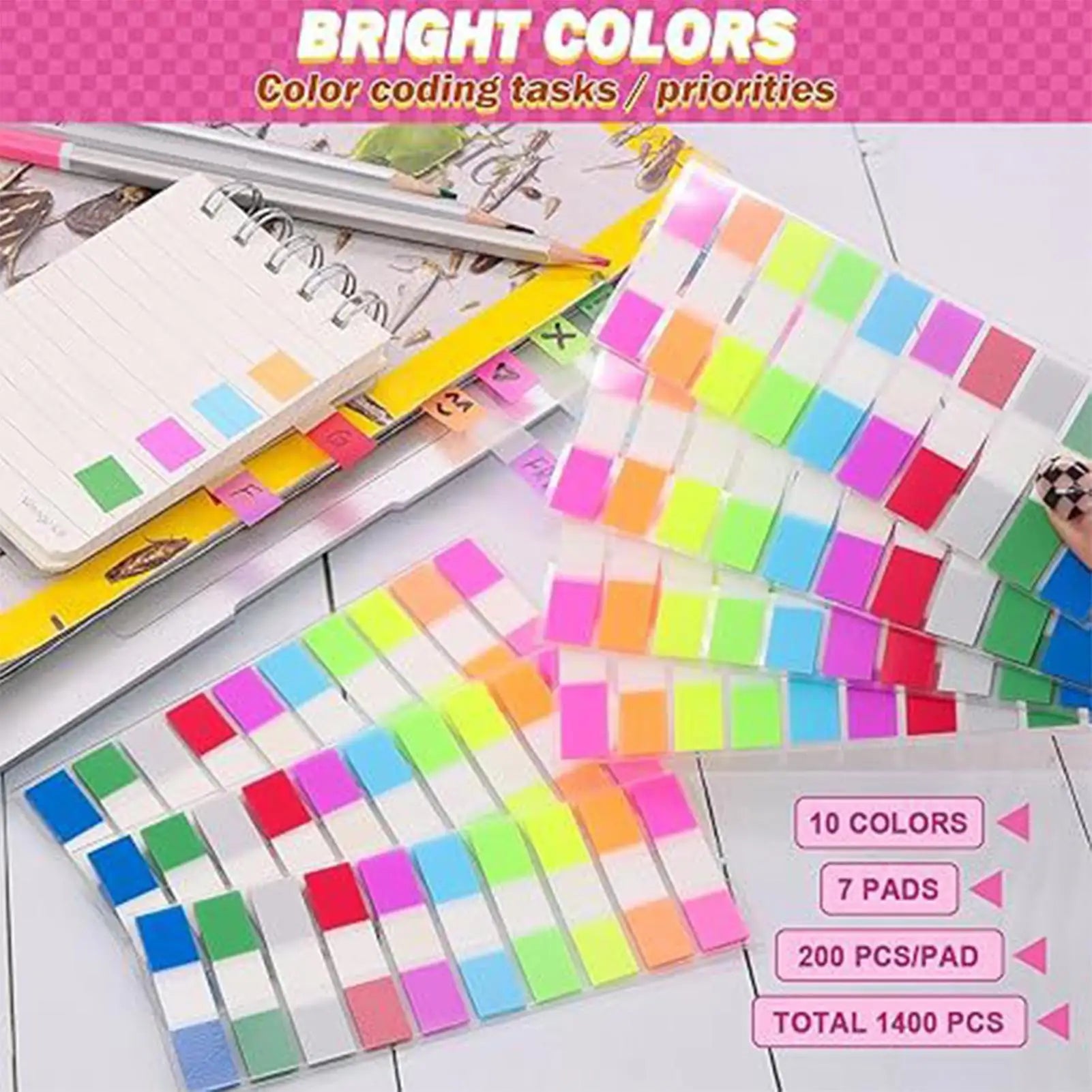 400Pcs Sticky Index Tabs Colorful Index Tabs Self-Adhesive Stickers Sticky Note Pads Note Stationery School Office Supplies Oasis Select