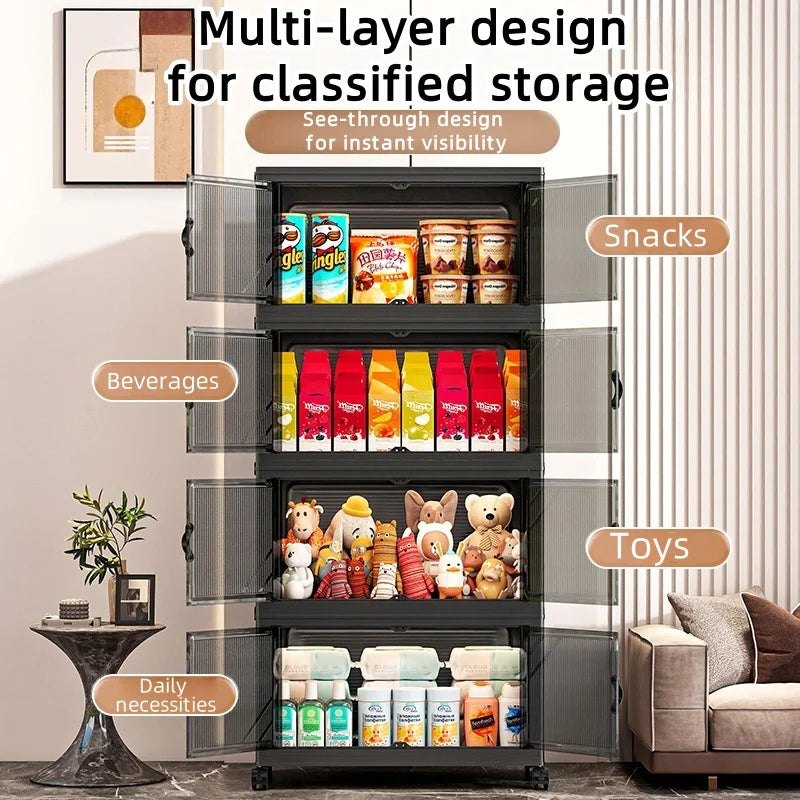 22.4 Inch Foldable Storage Box,Double Doors Multi-Layer No Assembly Organizer for Drinks/Snacks/Toys/Daily Items,Space-Savining Oasis Select