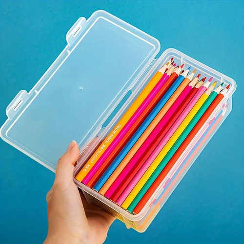 1/2pcs Large Capacity Transparent Plastic Pencil Box, Portable Snap Closure Storage Organizer for Oil Pastels Crayons,Pencil Box Oasis Select
