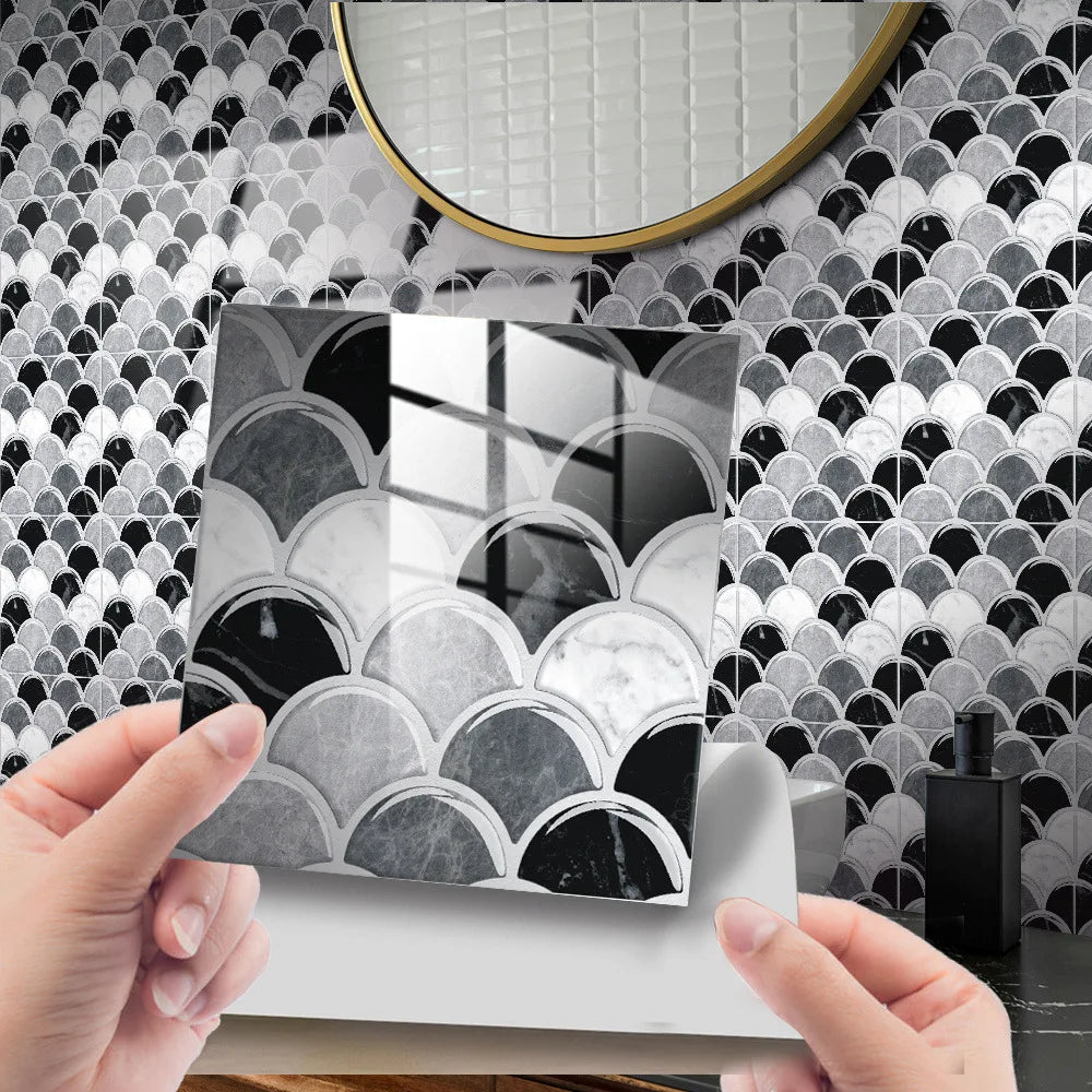 Retro marble grain covered with crystal film fish scale visual 3D ceramic tile paste home decoration renovation wall paste Oasis Select DJ-024 15cm x 15cm-25pcs
