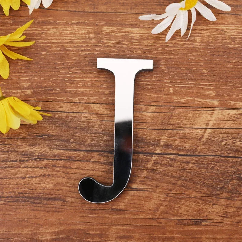 Silver Letter Acrylic 3D Mirror Wall Sticker Home Decor Alphabet Poster For Birthday Party Wedding Diy Wallpaper Peel & Stick Oasis Select J Silver