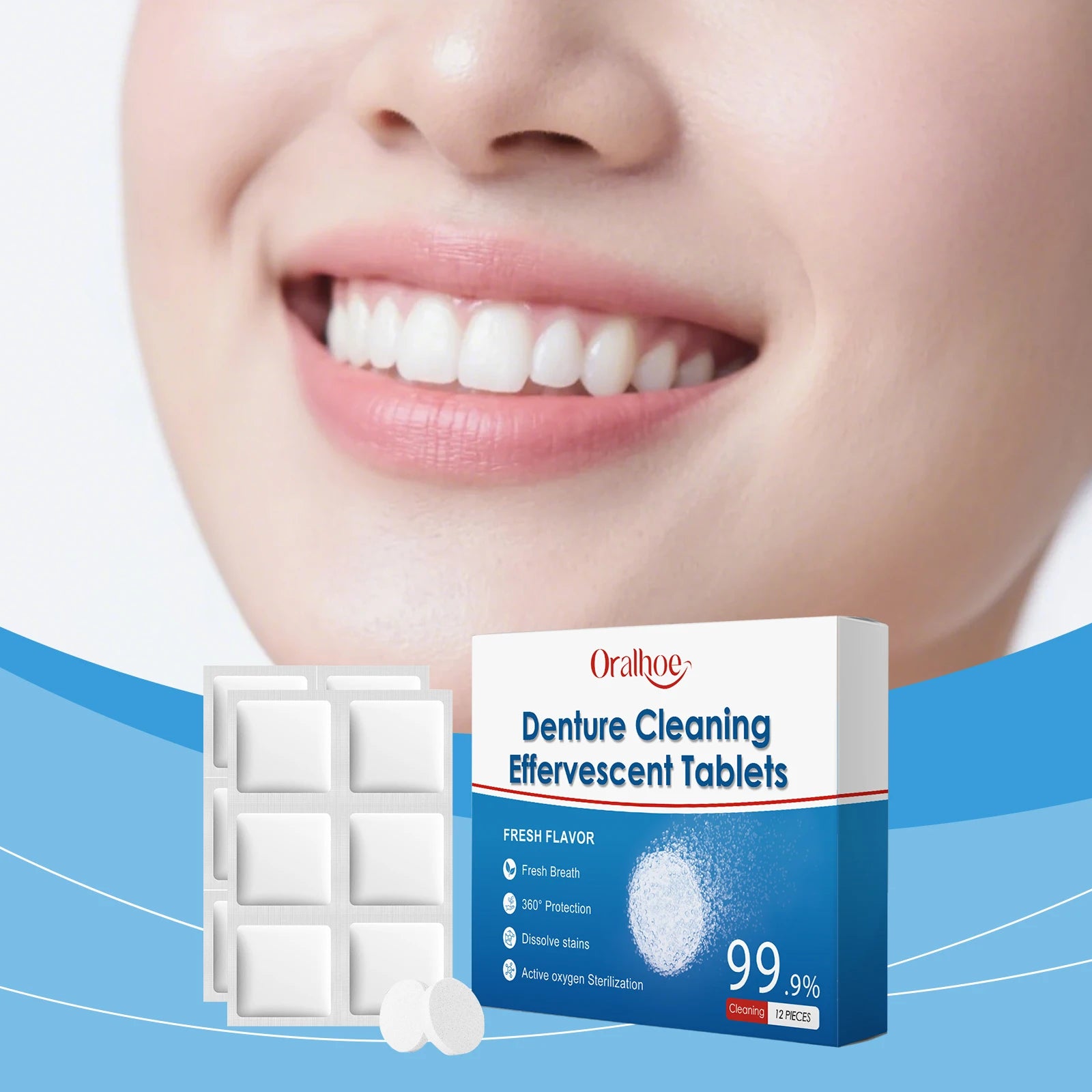 Denture Cleaning Effervescent Tablets – Daily Stain Remover Denture Cleaner Tablets Oasis Select