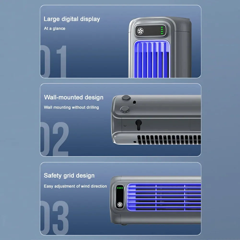 Portable Tower Fan 3 Speeds Air Conditioner Fan Quiet Wall Mount Air Cooler Leafless Fan for Home & Office Desktop Standing Fan Oasis Select