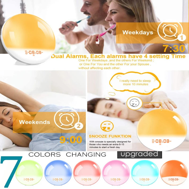 LED Smart Wireless Night Light Digital Wake Up Light Workday Alarm Clock Sunrise/Sunset Smart Life Induction Lamp Home Decor Oasis Select