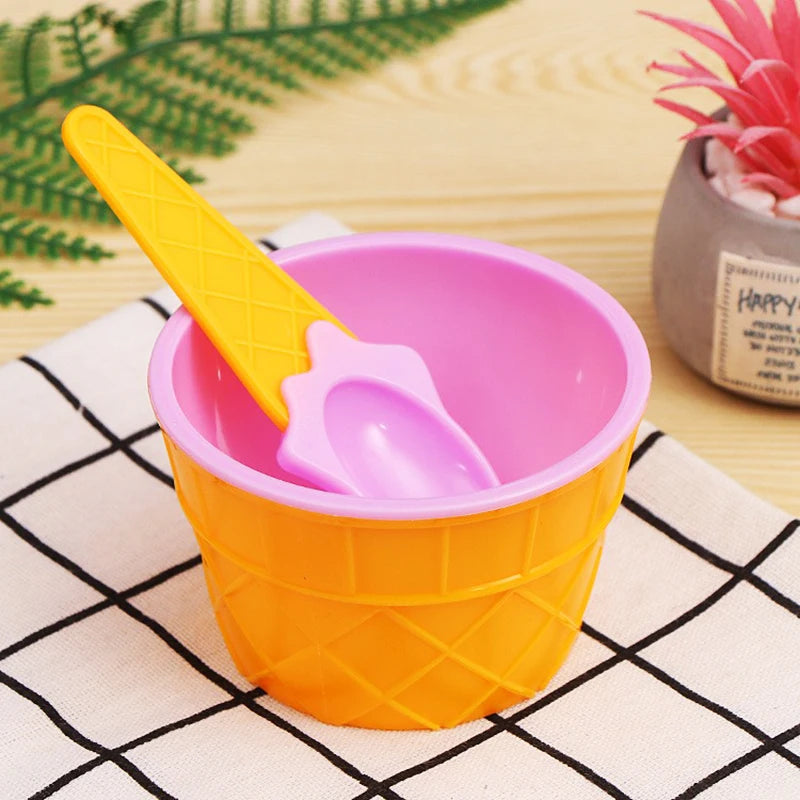 1Set New Kids Ice Cream Bowl Spoon Set Durable Children Gifts Lovely Dessert Bowl DIY Ice Cream Tools icecream bowl+spoon Oasis Select style P