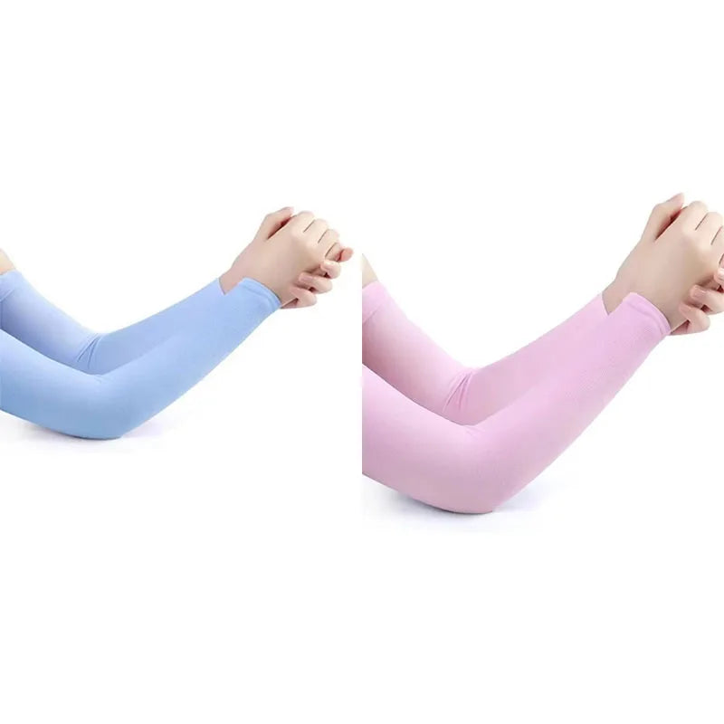 1 2pair Ice Silk Sun Protection Cuffs Gloves UV Hand Cover Anti Slip