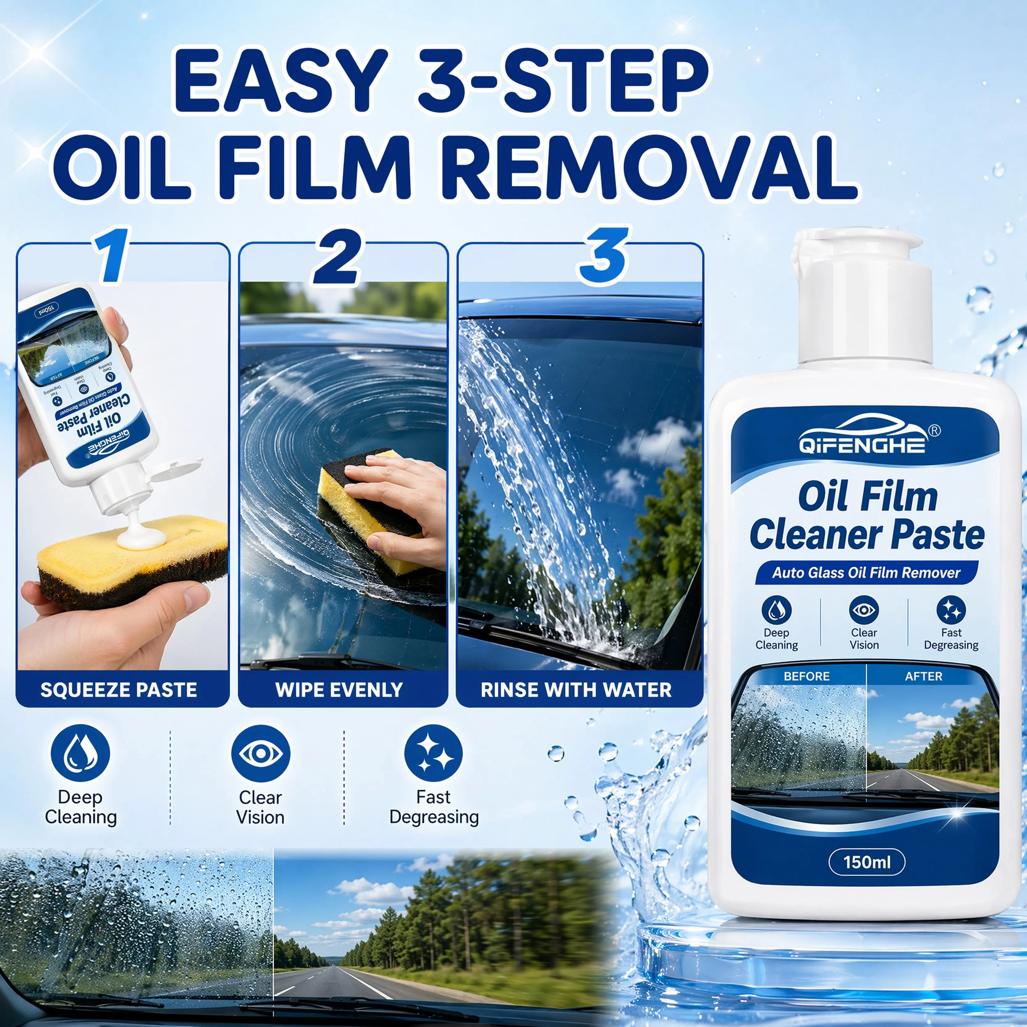 Car Glass Oil Film Cleaner Paste 150ml | Windshield Degreaser
