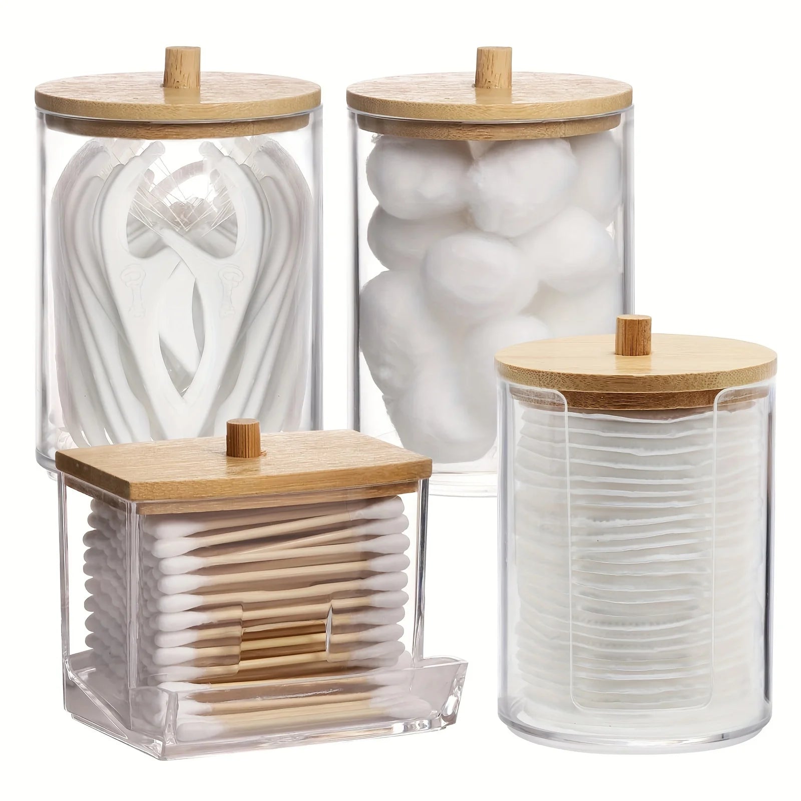 4 Pack Cotton Swab Holder Dispenser, Apothecary Jars Restroom Bathroom Containers for Floss, Cotton Ball, Cotton Swab Oasis Select 4PCS