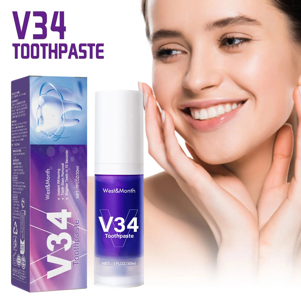 V34 Purple Toothpaste Cleaning Mousse Cleans Teeth, Protects Gums, Freshens Breath Oral Care Pump-Style Toothpaste Oasis Select