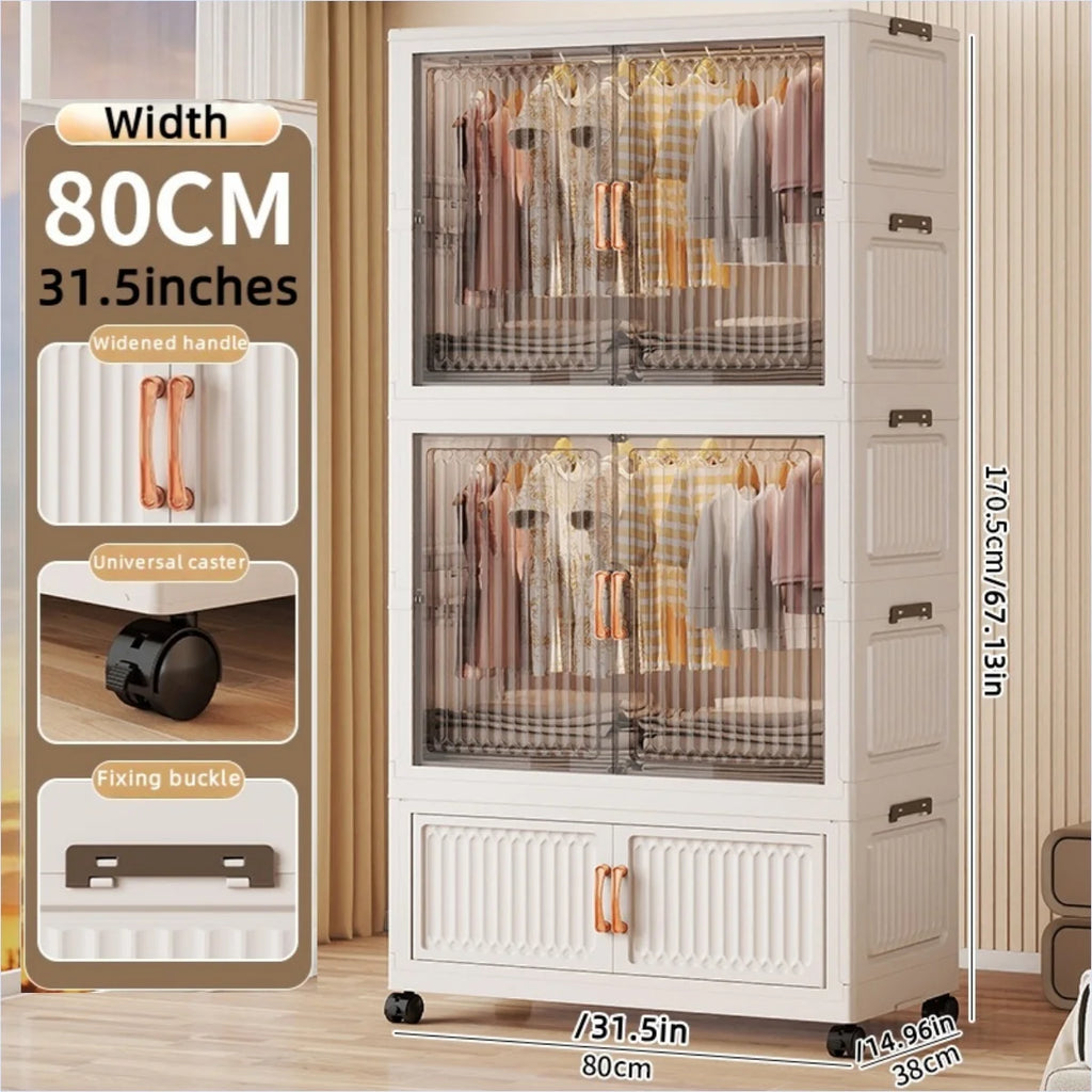 80cm Foldable Double-Door Wardrobe-No Assembly Portable Closet, Large Capacity Storage for Bedroom/Living Room (Clothes/Quilts) Oasis Select 2Large 1Small Mixed