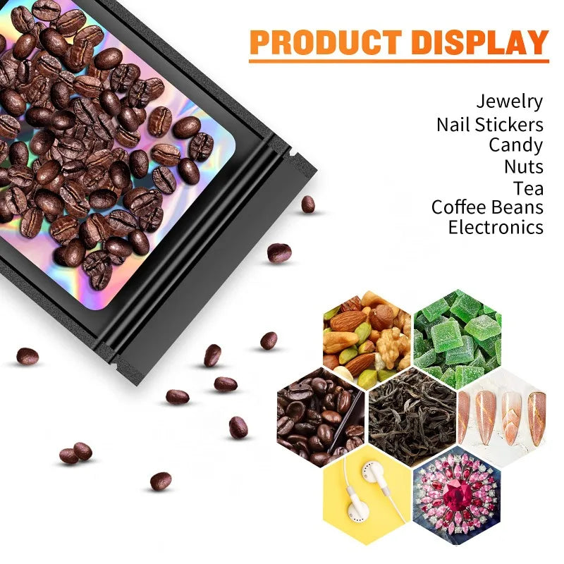 500Pcs Holographic Ziplock Bags Plastic Laser Iridescent Zip Bags for Manicure Eyelash Display Earrings Ring Jewelry Storage Bag Oasis Select