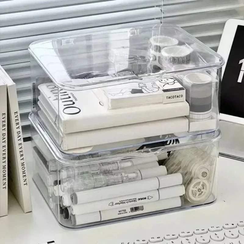 Acrylic Clear Clamshell Storage Organizer Box Multi-Purpose Stationery Essentials for Home Office Oasis Select