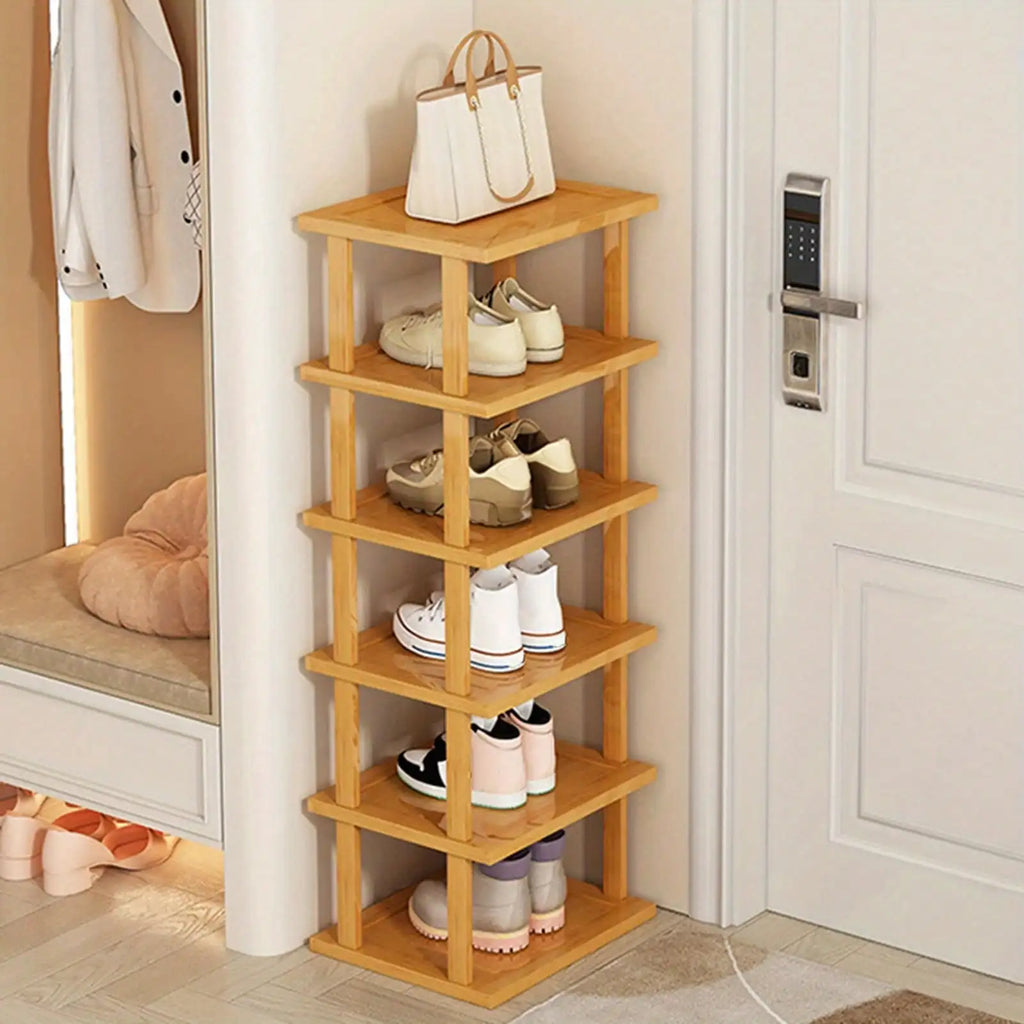 Multifunctional 6 Layers Shoes Rack Bamboo Shoe Cabinets Stackable Stand Shoes Storage Shelf Organizer For Entryway Livingroom Oasis Select 6-25