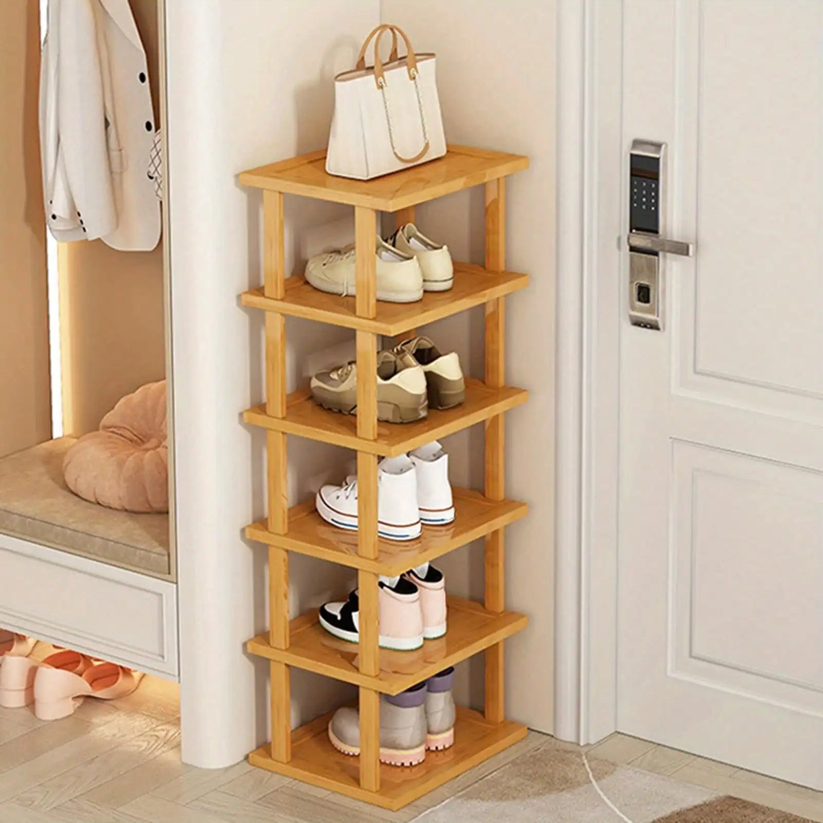 Multifunctional 6 Layers Shoes Rack Bamboo Shoe Cabinets Stackable Stand Shoes Storage Shelf Organizer For Entryway Livingroom Oasis Select 6-25