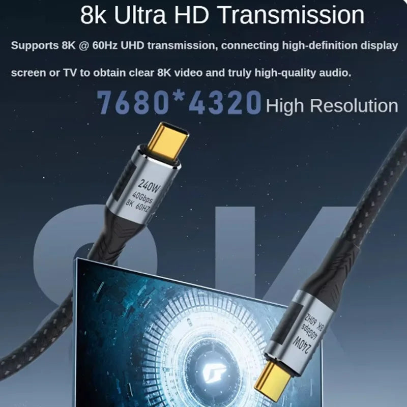 1m 1.8m 240W 5A Fast Charing Cable USB4 40Gbps USB C Thunderbolt 3 Data Line 8K60Hz Display for Type-C Laptops PC Docking Device Oasis Select