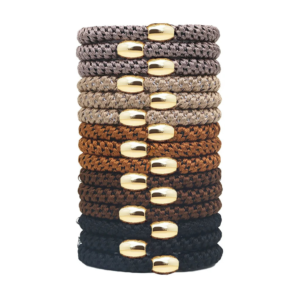 10pcs 5mm Black Mix Elastic Hair Ties Hair Bands No Damage Soft Ponytail Holders Hair Accessories for Girls Women Oasis Select Gold Coffee