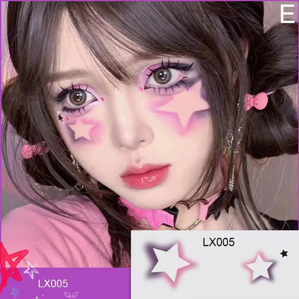 Cute Love Hearts Face Temporary Tattoos for Girls Face Makeup, Eye Shadow Stickers Waterproof Fake Tattoos Party & Festive Looks Oasis Select E