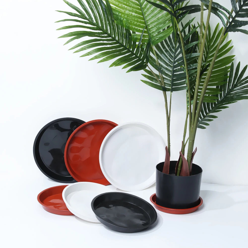 3Pcs Round Shaped Plant Trays Durable Plastic Drip Trays Heavy Duty Tray Saucers Red White Black Indoor Outdoor Flower Pot Oasis Select