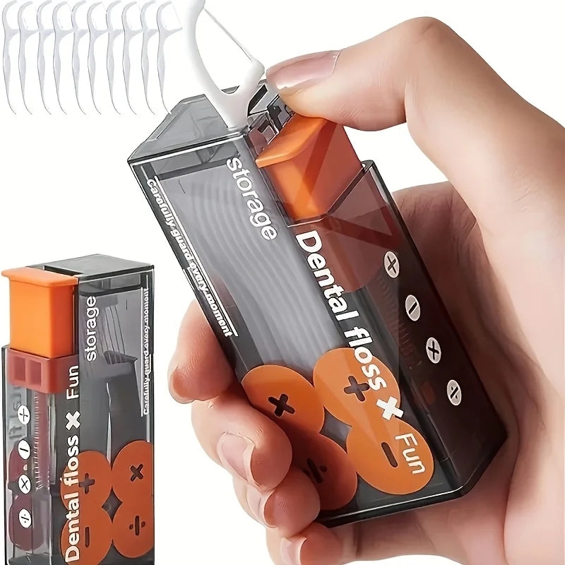 Portable Floss Dispenser Includes 10Pcs Floss Automatic Ejectable Floss Organiser Oral Care Press-on Disposable Flossing Sticks Oasis Select