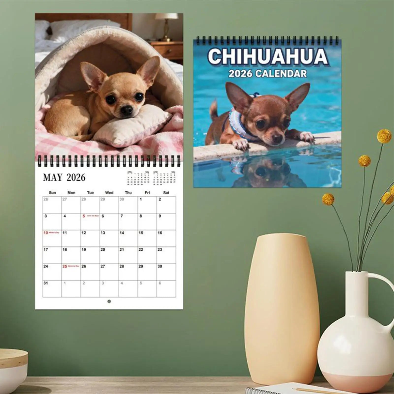 2026 Animal Wall Calendar Dog-Themed January To December Family Planner 2026 Wall Planner for Home Bedroom School Work Apartment Oasis Select