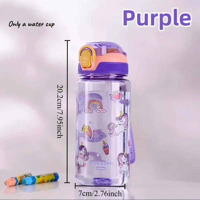 1pcs Kids Cartoon Water Bottle Leak-Proof BPA-Free Tritan Bottle with Straw & Strap for School & Outdoor Activities Oasis Select 501-600ml Purple