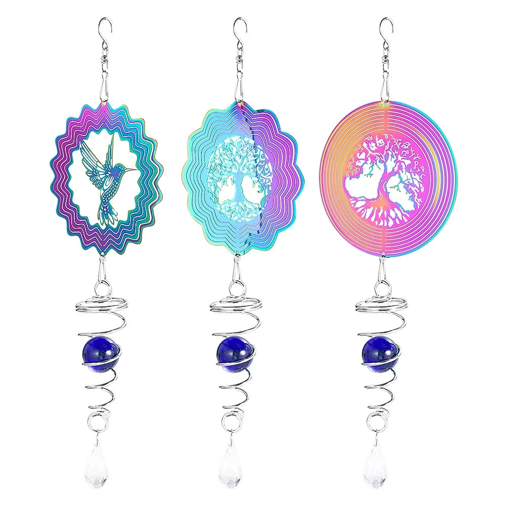 Gradient Color Wind Spinner Stabilizer Gazing Ball Spiral Tail Tree of Life Wind Chimes Catcher Pendant Garden Hanging Decor Oasis Select