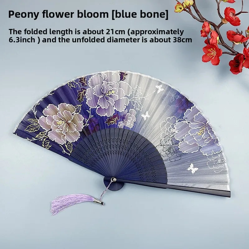 6-inch Portable Folding Fan Chinese-style Peony Flower Fan Summer Folding Craft Fan Oasis Select 1