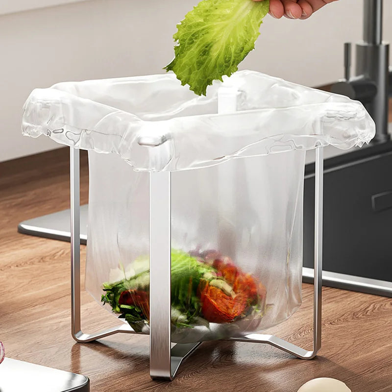 Portable Countertop Garbage Bag Holder Foldable Support Frame Adjustable Plastic Bag Fixing Rack For Kitchen Vegetable Waste Oasis Select
