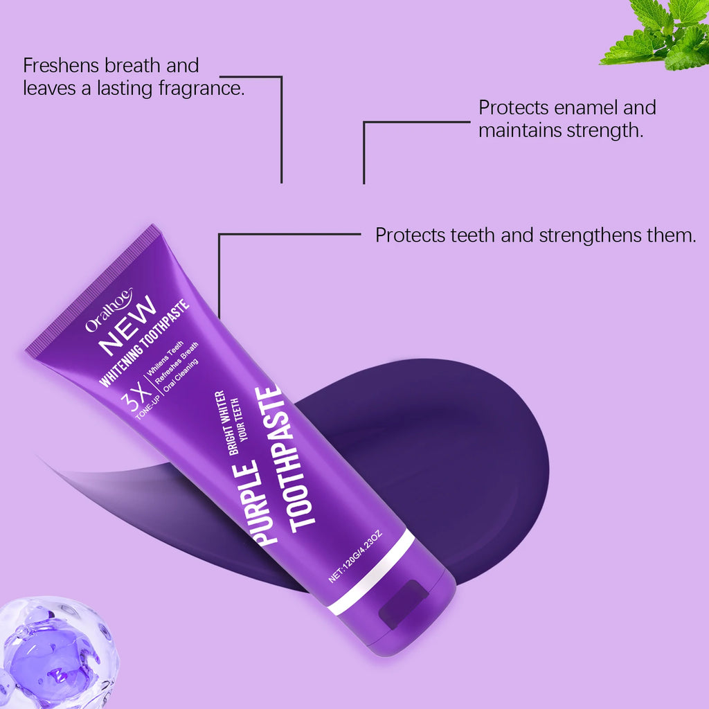 Purple Toothpaste Fluoride Free Stain Removal for Coffee & Tea Fresh Mint Flavor Teeth Whitening Natural Formula Deep Cleaning Oasis Select