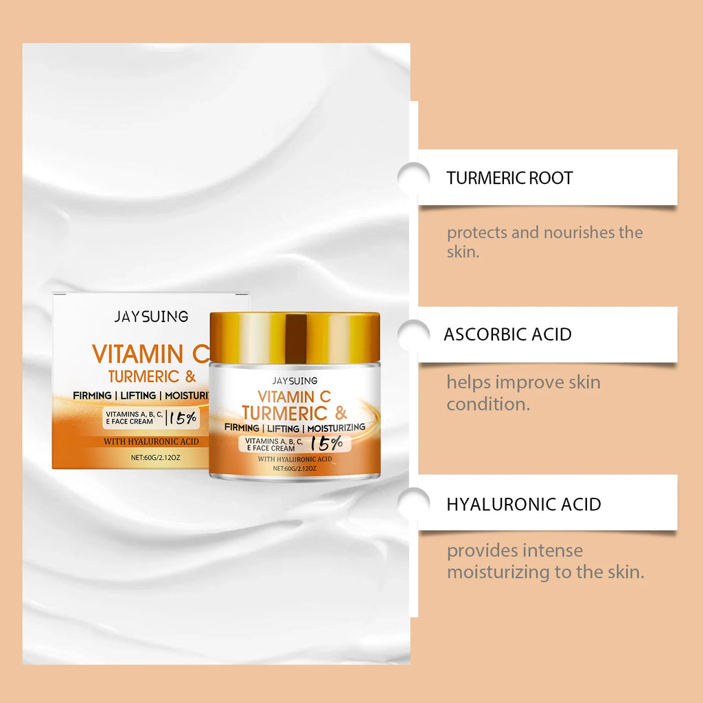 Turmeric Face Cream 15% Vitamin C Anti-Aging Firming Tightening Repair Skin Fights Acne Brightening Hyaluronic Acid Moisturizer Oasis Select