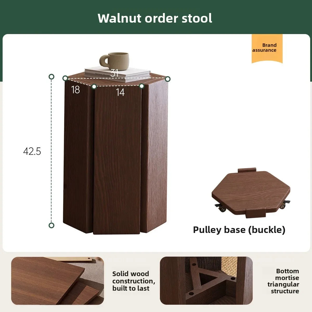 Multi-functional Order stool Solid wood stool Stackable household wood bench Living room low stool sturdy and durable Oasis Select Walnut-2A