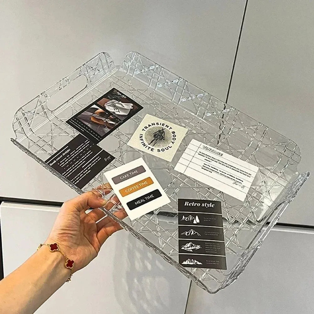 Household Rectangular Storage Tray Light Luxury Transparent Water Cup Storage Tea Tray Countertop Home Decoration Organizer Tray Oasis Select