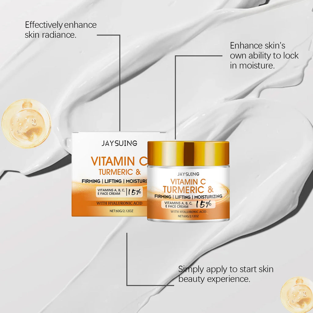 Turmeric Face Cream 15% Vitamin C Anti-Aging Firming Tightening Repair Skin Fights Acne Brightening Hyaluronic Acid Moisturizer Oasis Select