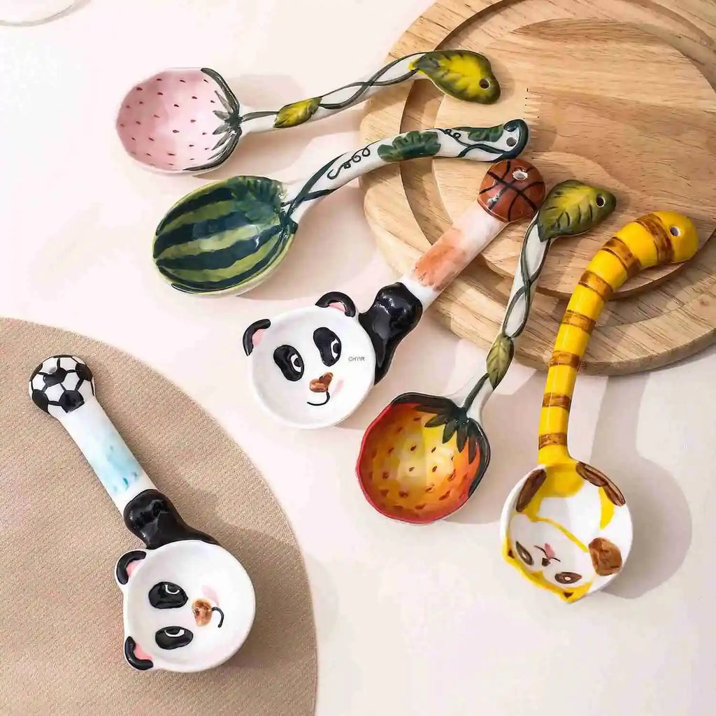 Cartoon Series Long Handle Spoon Shape Spoon Household Ceramic Spoon Irregular Soup Spoon Rice Spoon Dessert Spoon Oasis Select