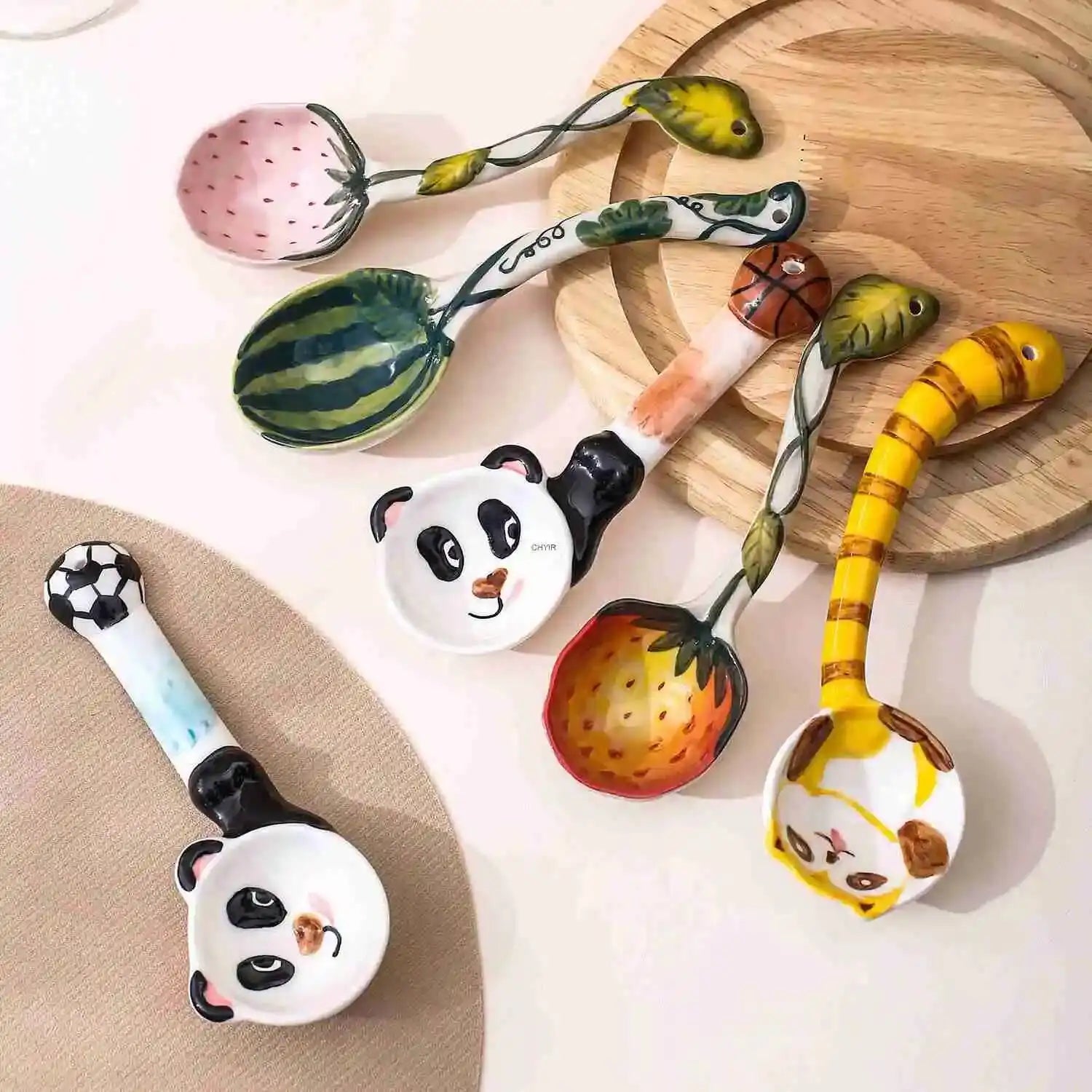 Cartoon Series Long Handle Spoon Shape Spoon Household Ceramic Spoon Irregular Soup Spoon Rice Spoon Dessert Spoon Oasis Select