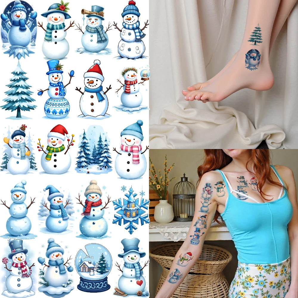 54pcs Christmas Temporary Tattoos – Snowmen, Snowflakes & Trees