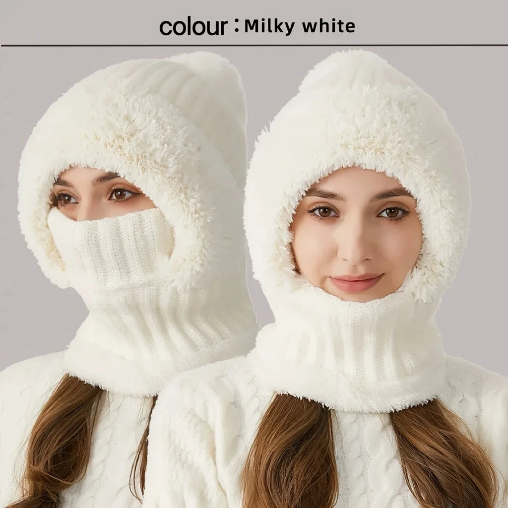 Thickened Knitted Hat Scarf Mask One-Piece, Winter Warm Hat for Women, Full Face Protection Windproof Balaclava Cap Oasis Select