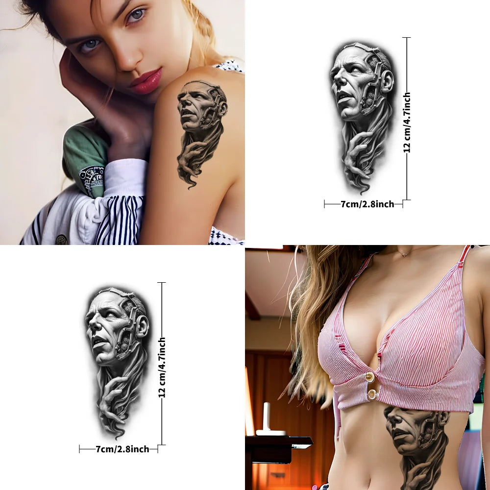 12pcs Realistic Temporary Tattoos – Eagle, Warrior & Bearded Man