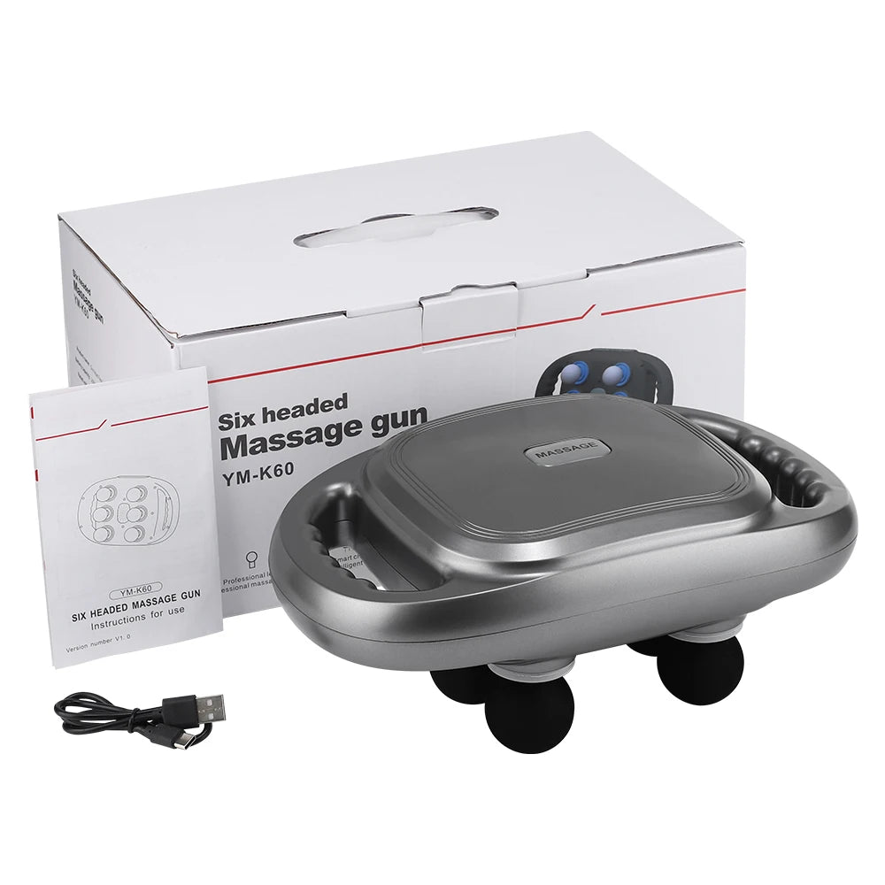 Electric Fascia Massage Gun – 6 Heads, 9 Modes & Red Light