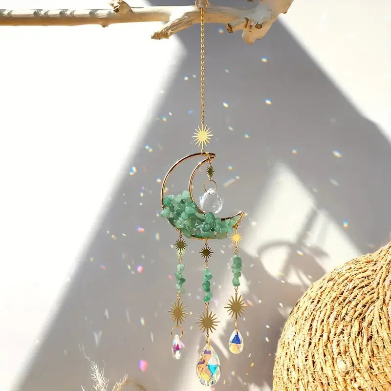 Crystal Sun Catcher Ornament Rainbow Natural Stone Wind Chimes Room Sun Capture Dream Catcher Pendant Room Decor Oasis Select