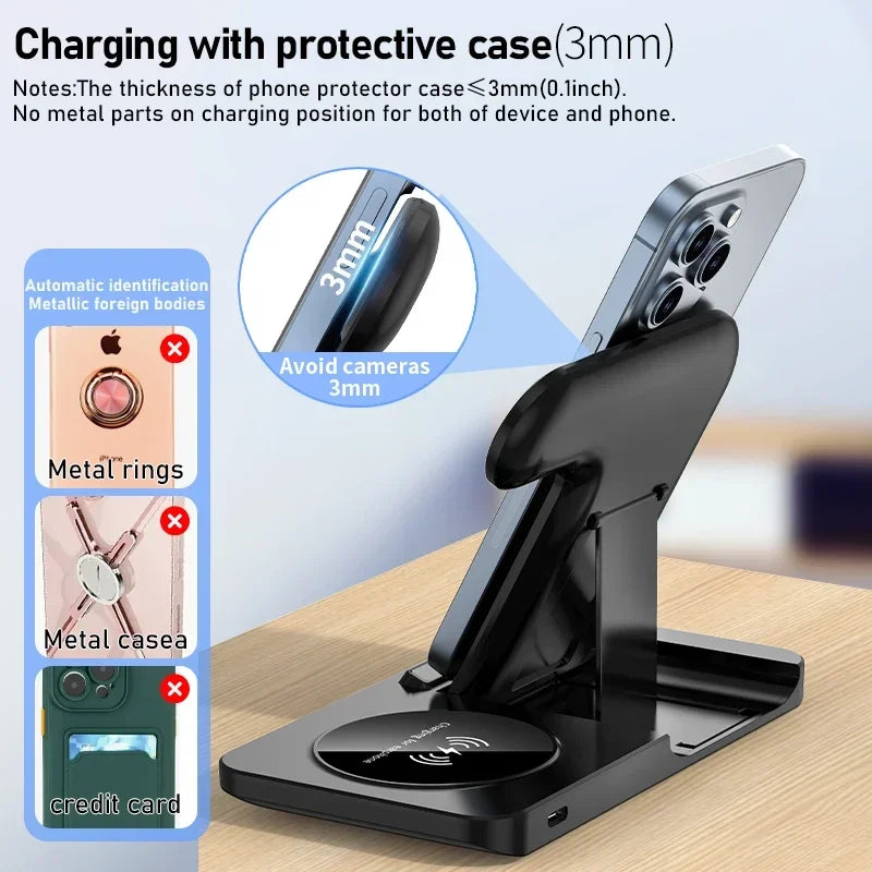 3 in 1 Wireless Charger Foldable Fast Charging Station for iPhone 17 16 15 14 Apple Watch Ultra 10 9 8 AirPods Pro Charger Stand Oasis Select