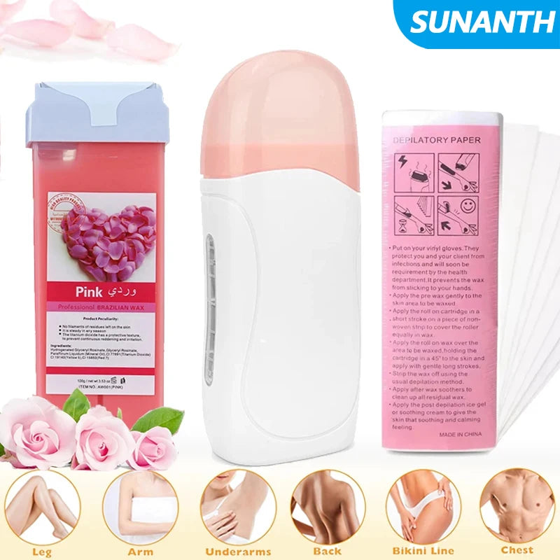 Rose Roll on Depilatory Wax Cream Hair Removal Roller Wax Heater Waxing Hot Cartridge Warmer Equipment Tool Waxing Kit Unisex Oasis Select