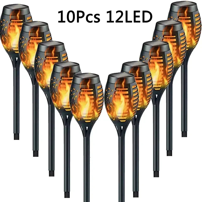 1-10Pack Solar Flame Light Outdoor 96/12 LEDs Flickering Torch Waterproof Night Lamp Garden Decoration for Lawn Path Yard Patio Oasis Select houyan 12LED 10pcs Solar Charge