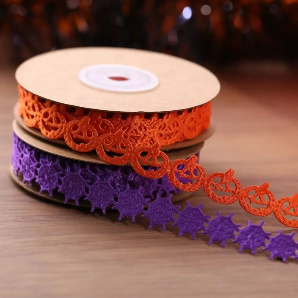 Embossed Design Halloween Ribbon 10m Length Handmade Pumpkin Ribbon DIY Ribbon Polyester Material Ghost Ribbon Gift Wrapping Oasis Select